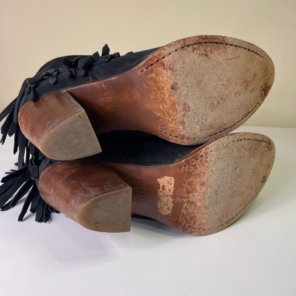 Frye Ilana Fringe Short Ankle Booties Women's 10 B Black Leather Western Pull on - Picture 7 of 15